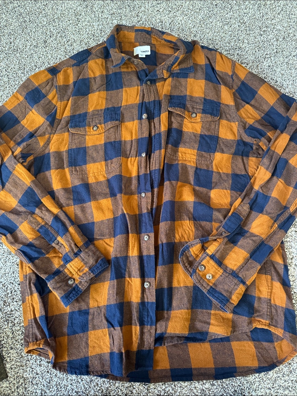 Sonoma Orange and Navy Buffalo Plaid Button-Up Shirt